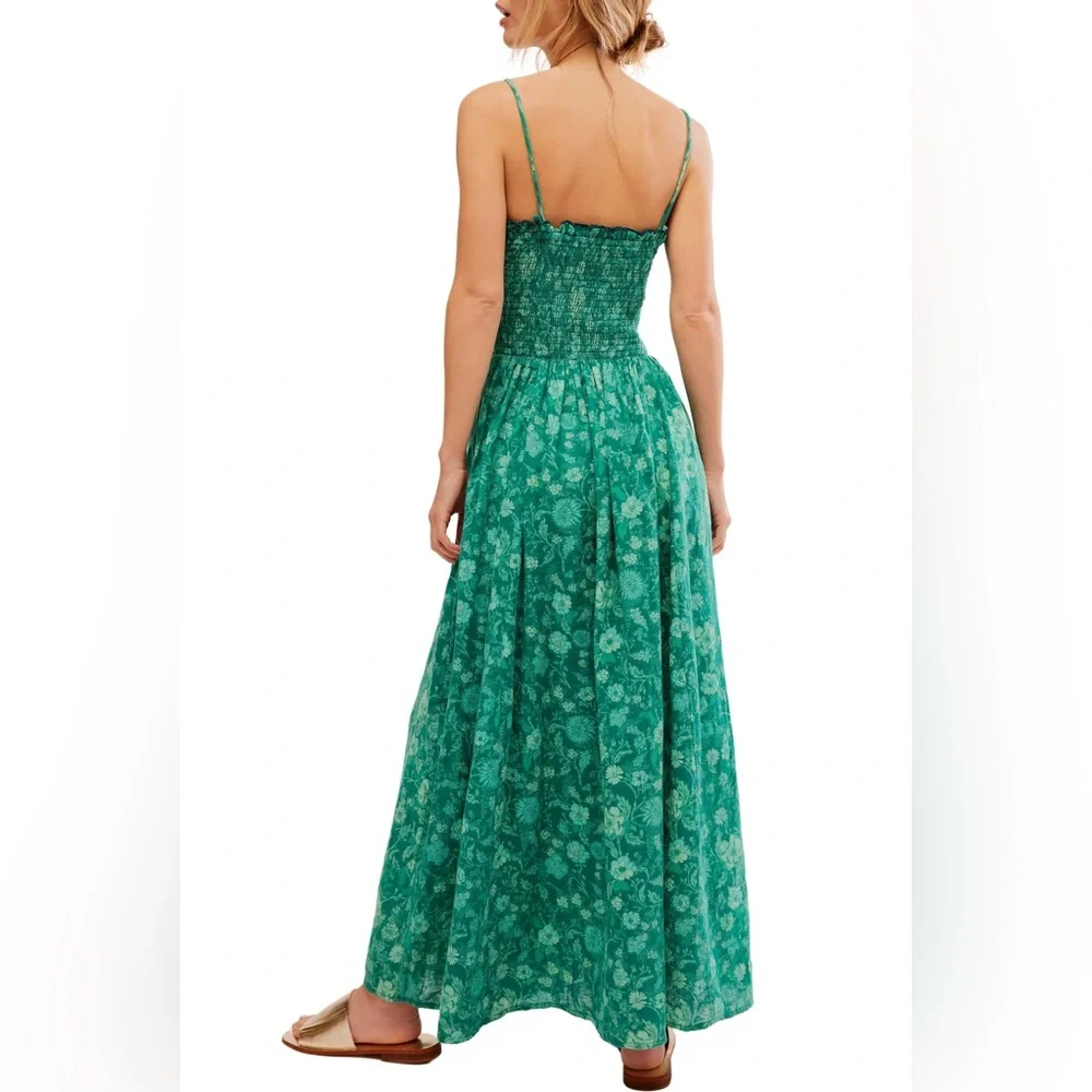 FREE PEOPLE  Sweet Nothings Midi Dress in Forest Combo Green, Size XL - Picture 3 of 12